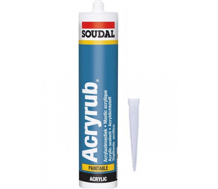 Soudal Acryrub Silikonize Mastik 500 gr Beyaz Antibakteriyel Özellikli Boyanabilir Yapıştırıcı